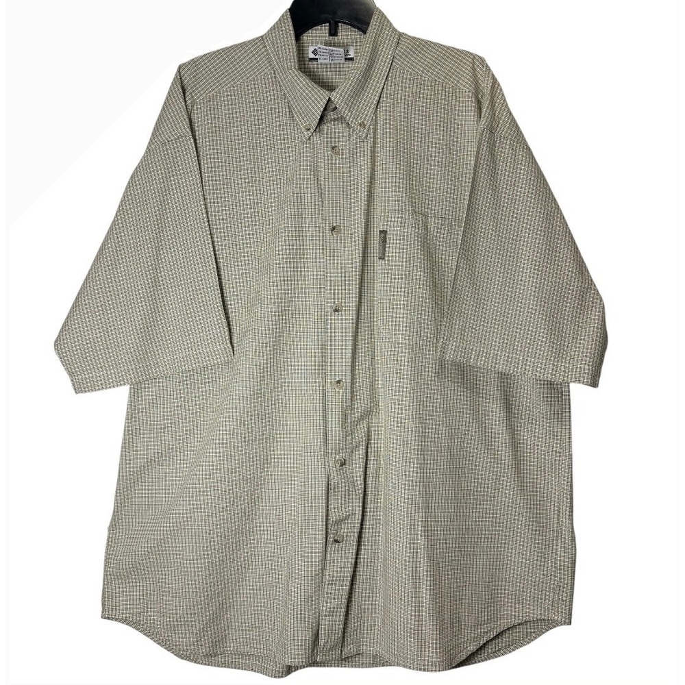 Columbia Shirt Mens XXL Green Plaid Short Sleeve Button Down Cotton